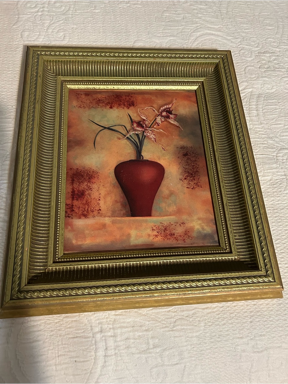 Framed Red Vase Floral Canvas Art with Gold Accent Frame